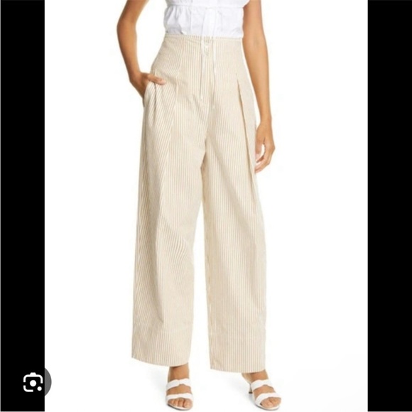 Rebecca Taylor Striped Gauze Wide Leg High Rise Trouser Pant in Sequoia sz 10 - Picture 1 of 9